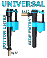 UNIVERSAL Toilet Fill Valve - 1/2" & 3/8" BRASS SHANKS for Side & Bottom Entry - Image 3