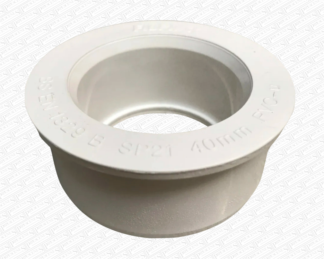 White 62mm x 40mm (43mm) Glued Boss Pipe Adaptor Reducer - Pipescenes