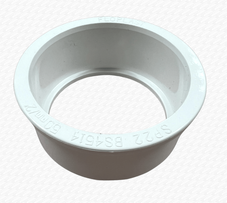 White 62mm x 50mm (55mm) Glued Boss Pipe Adaptor Reducer - Pipescenes