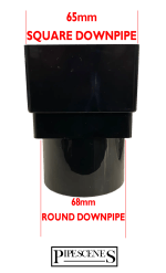 Gutter Downpipe Adaptor | 65mm Square to 68mm Round | Black Rainwater Drain - Image 3