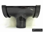 112mm Half Round Gutter Running Outlet Black T Joint to 68mm Round Down Pipe - Image 3