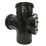 110mm Black Soil Pipe Access Tee | Rodding Point & Cleaning Eye Double Socket