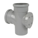 110mm Light Grey Soil Pipe Access Tee | Rodding Point & Cleaning Eye Double Socket