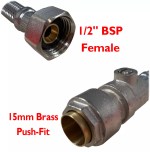 Brass Pushfit End - Flexible Connector WITH Isolating Valve 15mm x 1/2" Push Fit - Image 3