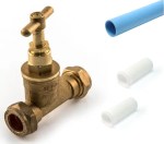 Brass 25mm Stopcock Tap for Blue MDPE Water Main Pipe with 2 x Pipe Liners