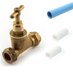Brass 25mm Stopcock Tap for Blue MDPE Water Main Pipe with 2 x Pipe Liners