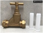 Brass 20mm Stopcock Tap for Blue MDPE Water Main Pipe with 2 x Pipe Liners - Image 2