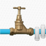 Brass 20mm Stopcock Tap for Blue MDPE Water Main Pipe with 2 x Pipe Liners