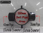 110mm x 40mm 43mm + 32mm 36mm Twin Double Strap on Boss for Soil Pipe - Image 2