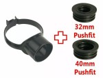 Black Soil Pipe 110mm - 32mm & 40mm Strap Boss Clip with both Pushfit Adaptors - Image 2