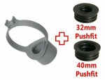 Grey Soil Pipe 110mm - 32mm & 40mm Strap Boss Clip with both Pushfit Adaptors - Image 2