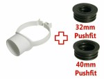 White Soil Pipe 110mm - 32mm & 40mm Strap Boss Clip with both Pushfit Adaptors - Image 2