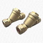 PAIR of Y Filter Inline Strainers Brass with 15mm Compression Ends