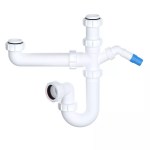 Kitchen Sink Strainer Waste and Trap Kit for Double Bowl or Bowl & Half with Square Overflow - Image 6