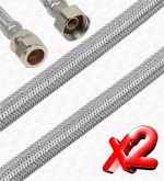 15mm x 1/2" Braided Flexible Hose Tap or Toilet Connectors x 2 300mm Long 30cm