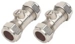 Pack of 2 x 15mm Isolating Valves Isolation Compression Joint Joiner CP