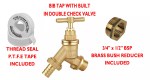 Hose Union DOUBLE CHECK VALVE Bib Tap 1/2" Brass Kit with 25mm Wall Plate Elbow - Image 2