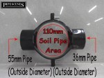 110mm x 50mm 55mm + 32mm 36mm Twin Double Strap on Boss for Soil Pipe - Image 2