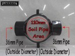 110mm x 32mm 36mm + 32mm 36mm Twin Double Strap on Boss for Soil Pipe - Image 2