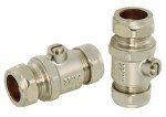 PAIR of Full Bore Isolation Valves 22mm Compression Chrome Plated