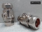 PAIR of Full Bore Isolation Valves 22mm Compression Chrome Plated - Image 3