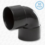 10 x Black 40mm Solvent Weld 90-Degree Waste Pipe Elbow Fittings