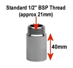 PAIR of Chrome Shower Arm Extensions Fixed Length 1/2" x 40mm Male to Female - Image 3