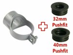Grey 3" 82mm - 32mm & 40mm Strap Boss Clip with both Pushfit Adaptors - Image 2