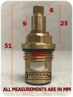 IFLO 1/2" Thread Ceramic Disc Tap Cartridge Valves A2 - 20 Spline x 7.6mm (488) - Image 2