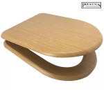Oak Effect MDF Wooden D Shape Toilet Seat - Soft Close - Top Fix - Quick Release