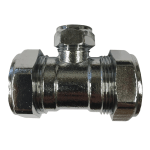Chrome 22mm x 22mm x 15mm Reduced Tee | Compression Pipe Fitting for Urinal Systems
