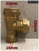 Brass Pipe Joiner 22mm x 15mm Tee Reducer 22 x 15 x 22mm - Image 2