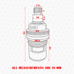 CC6 / B6 Ceramic Disc Tap Cartridge Valves 24 Spline x 7.8mm PAIR - Image 2