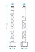 Pair 12mm Flexible Monobloc Tap Connectors 300mm Long Female Ends M12 Thread - Image 3