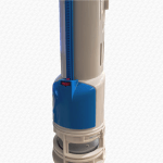 Slim Toilet Flush Valve with Blue Float and Dual Yellow & Blue Push Plate - Image 4