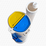 Slim Toilet Flush Valve with Blue Float and Dual Yellow & Blue Push Plate - Image 2