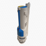 Slim Toilet Flush Valve with Blue Float and Dual Yellow & Blue Push Plate
